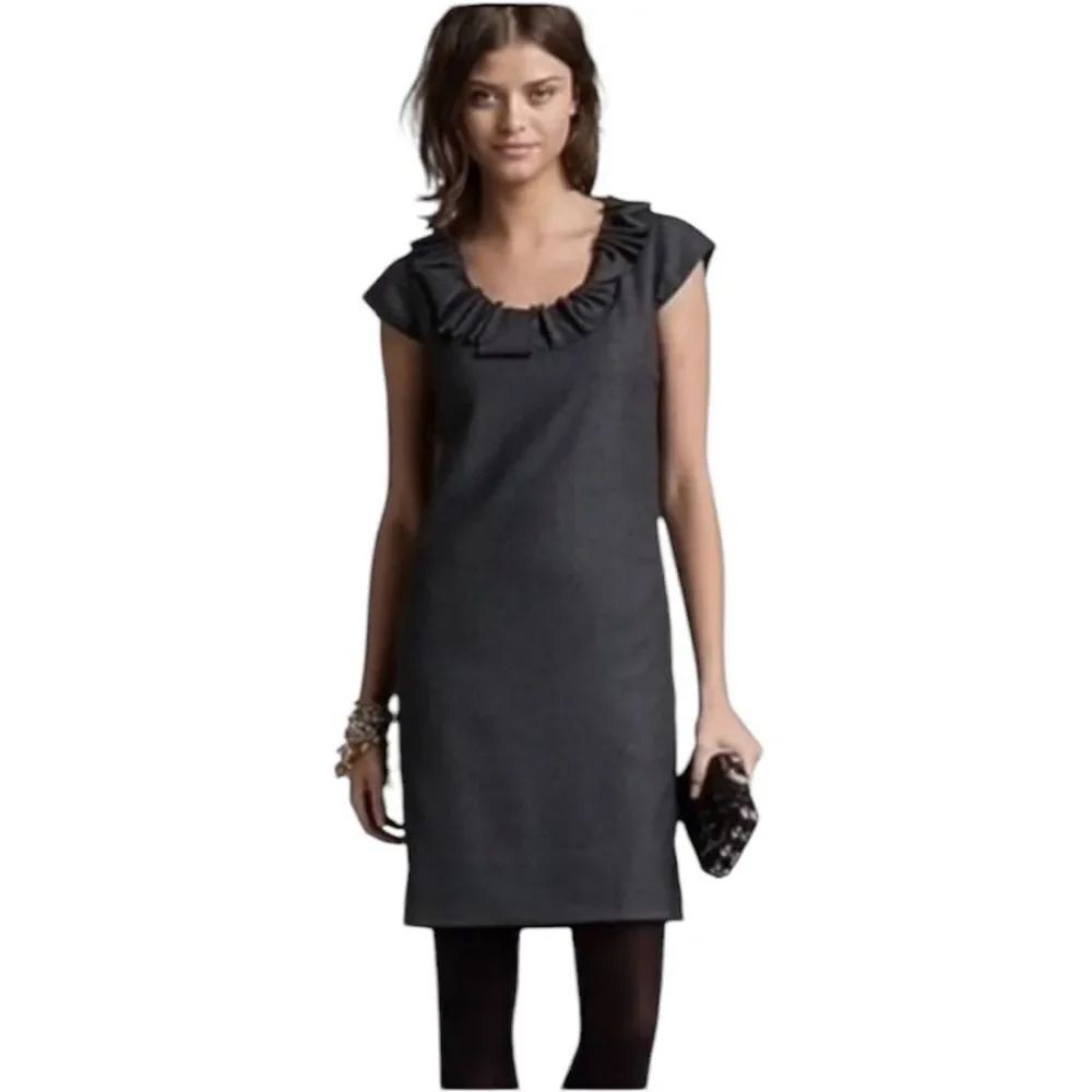 J Crew Rumpled Meron Flutter Sleeveless Lined Dark Gray Sheath Dress Size 0